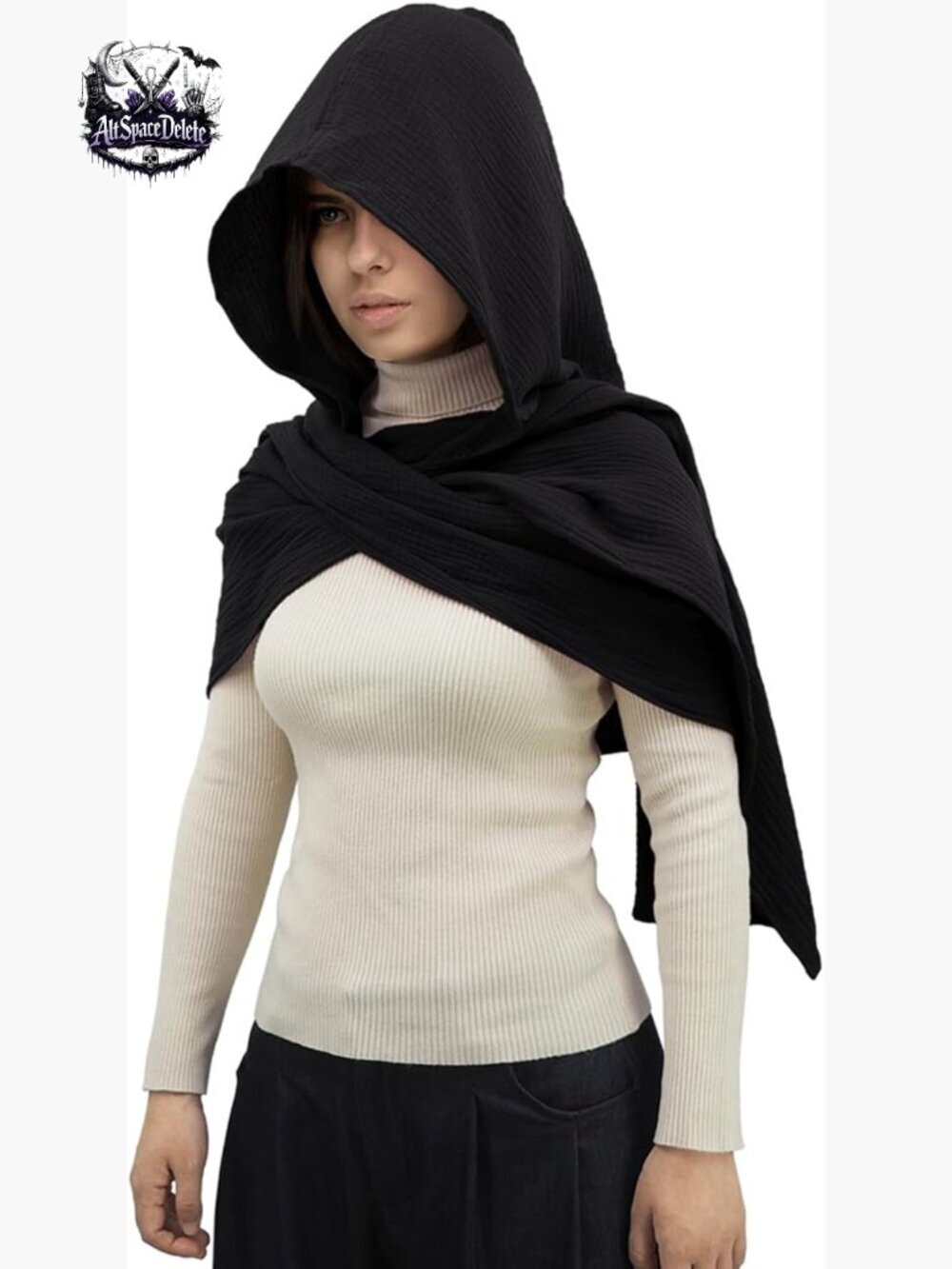 Multifunctional Hooded Scarf Cape Shawl Medieval Linen Cotton Cowl Wrap